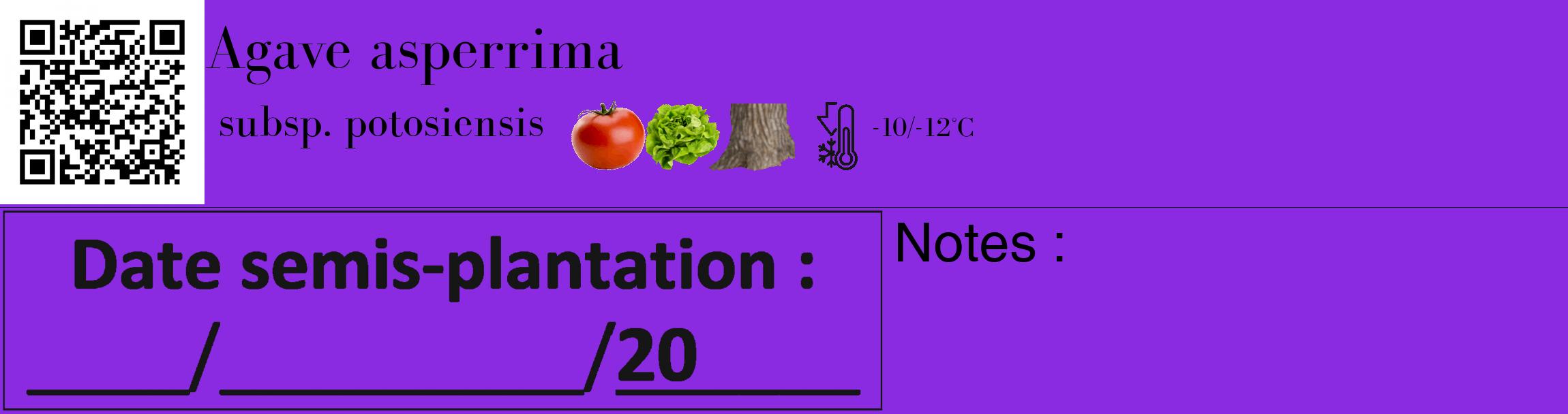 Étiquette de : Agave asperrima subsp. potosiensis - format c - style noire49_basique_basiquebod avec qrcode et comestibilité simplifiée