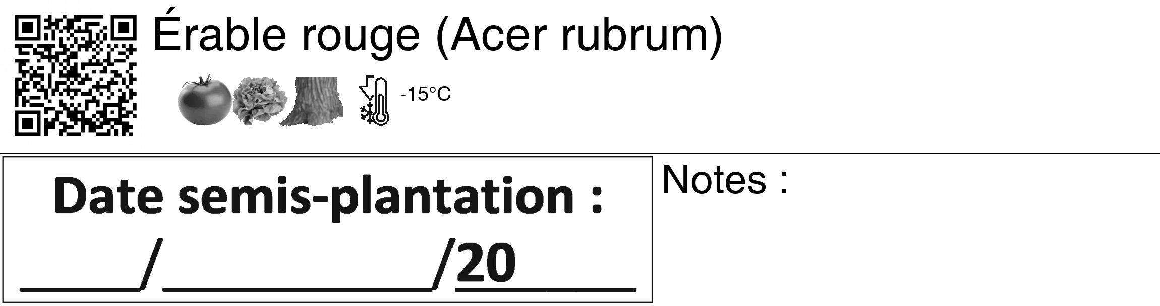 Étiquette de : Acer rubrum - format c - style noire60_basiquegrrvhel avec qrcode et comestibilité simplifiée