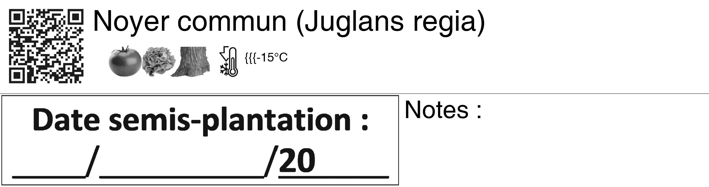 Étiquette de : Juglans regia - format c - style noire60_basiquegrrvhel avec qrcode et comestibilité simplifiée