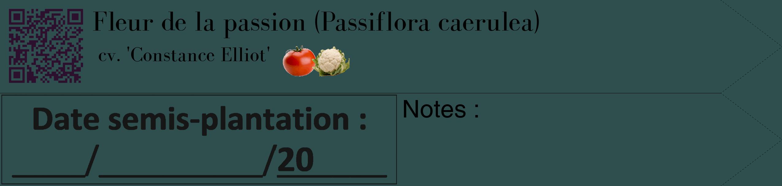 Étiquette de : Passiflora caerulea cv. 'Constance Elliot' - format c - style noire58simple_simple_simplebod avec qrcode et comestibilité simplifiée
