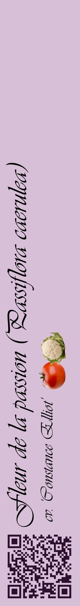 Étiquette de : Passiflora caerulea cv. 'Constance Elliot' - format c - style noire54_basiqueviv avec qrcode et comestibilité simplifiée