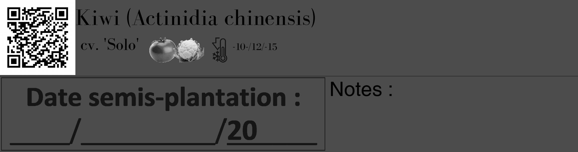 Étiquette de : Actinidia chinensis cv. 'Solo' - format c - style noire27basique_basique_basiquebod avec qrcode et comestibilité simplifiée