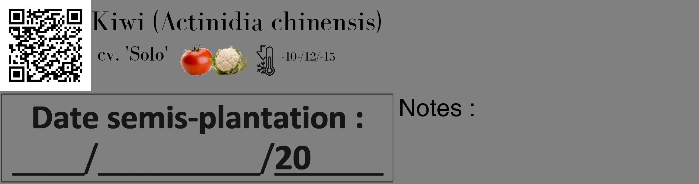 Étiquette de : Actinidia chinensis cv. 'Solo' - format c - style noire57_basique_basiquebod avec qrcode et comestibilité simplifiée