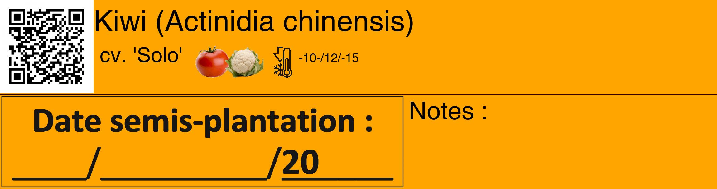 Étiquette de : Actinidia chinensis cv. 'Solo' - format c - style noire22_basique_basiquehel avec qrcode et comestibilité simplifiée