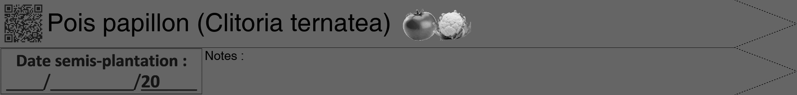 Étiquette de : Clitoria ternatea - format b - style noire32hel avec qrcode et comestibilité simplifiée