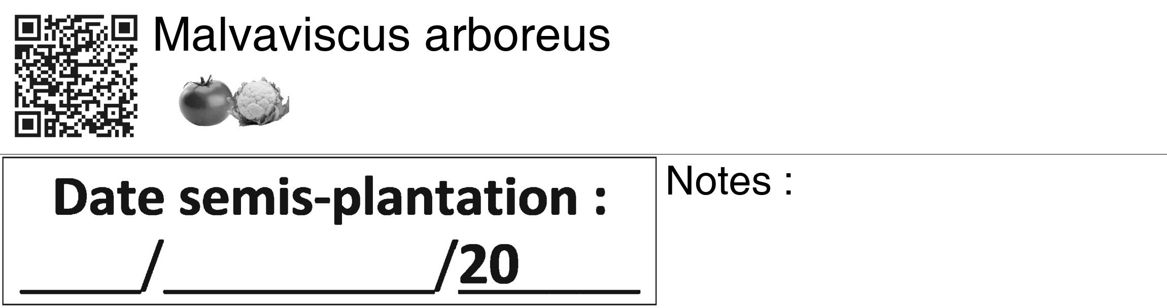 Étiquette de : Malvaviscus arboreus - format c - style noire60_basiquegrrvhel avec qrcode et comestibilité simplifiée