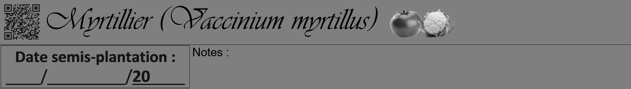 Étiquette de : Vaccinium myrtillus - format a - style noire57viv avec qrcode et comestibilité simplifiée