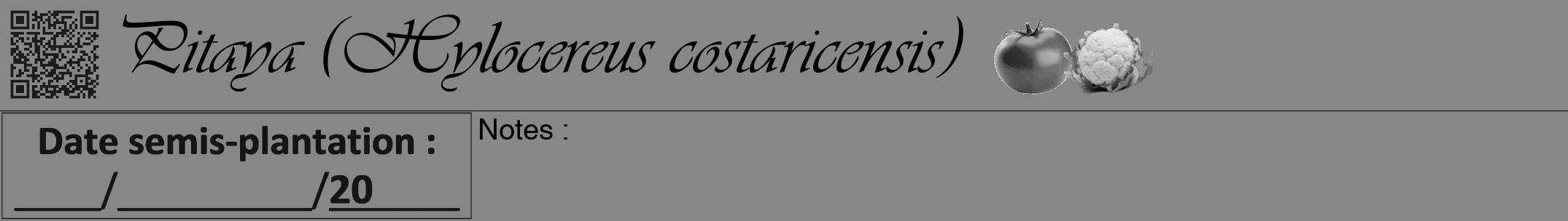 Étiquette de : Hylocereus costaricensis - format a - style noire12viv avec qrcode et comestibilité simplifiée