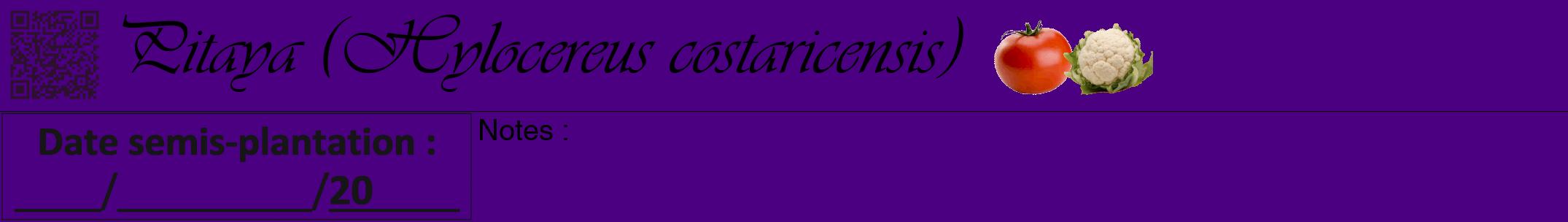 Étiquette de : Hylocereus costaricensis - format a - style noire47viv avec qrcode et comestibilité simplifiée