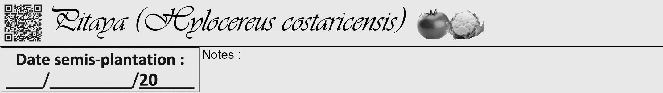 Étiquette de : Hylocereus costaricensis - format a - style noire55viv avec qrcode et comestibilité simplifiée