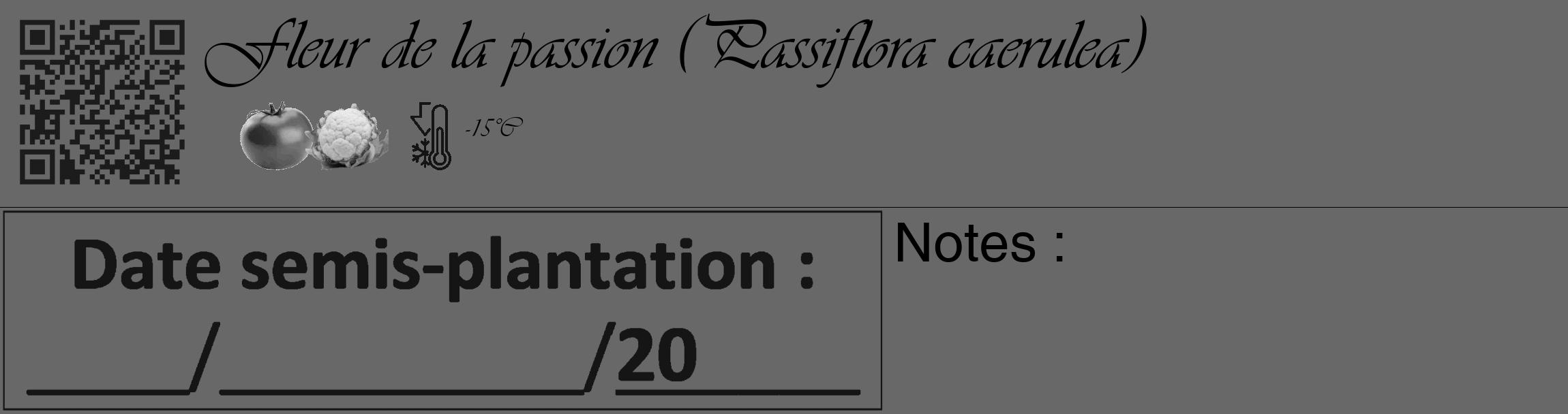 Étiquette de : Passiflora caerulea - format c - style noire6_basique_basiqueviv avec qrcode et comestibilité simplifiée