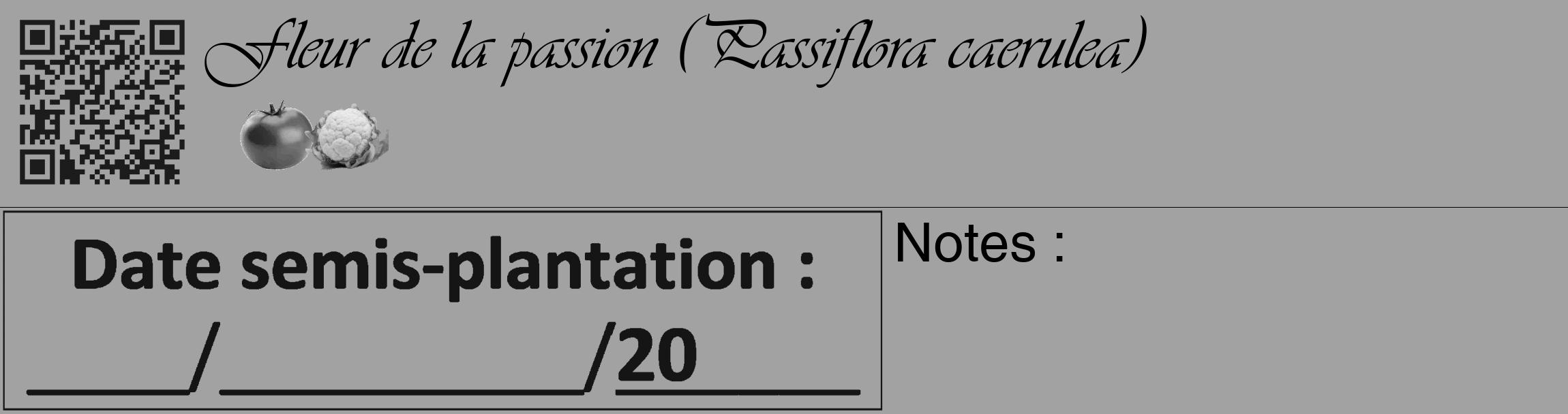 Étiquette de : Passiflora caerulea - format c - style noire38_basique_basiqueviv avec qrcode et comestibilité simplifiée