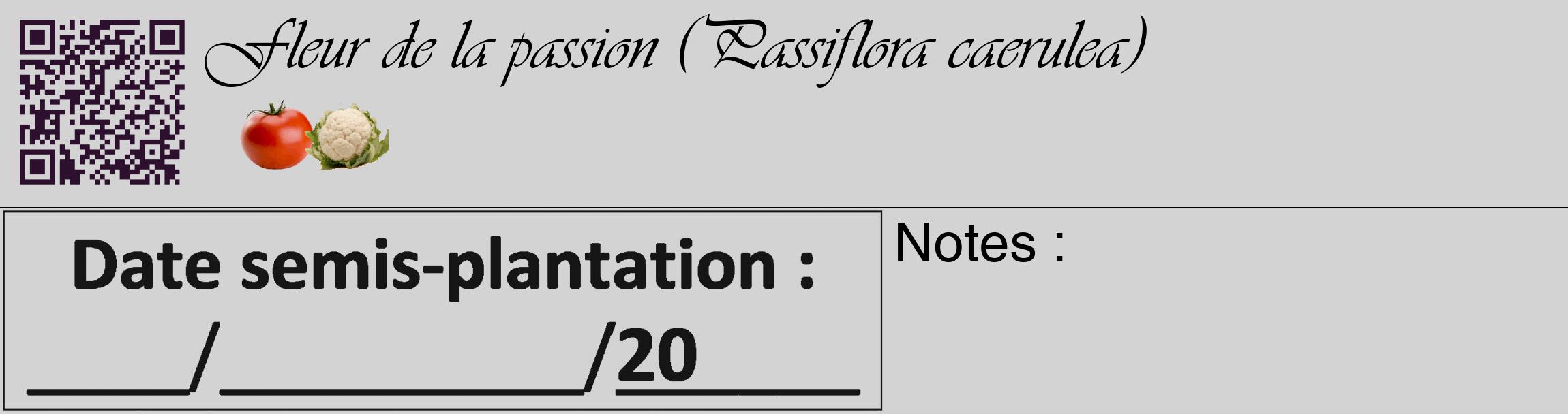 Étiquette de : Passiflora caerulea - format c - style noire56_basique_basiqueviv avec qrcode et comestibilité simplifiée