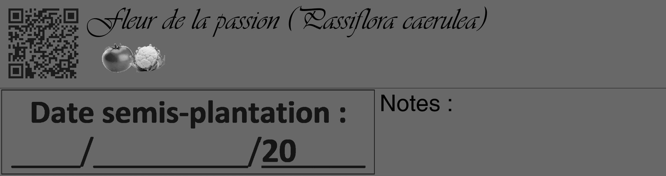 Étiquette de : Passiflora caerulea - format c - style noire6_basique_basiqueviv avec qrcode et comestibilité simplifiée