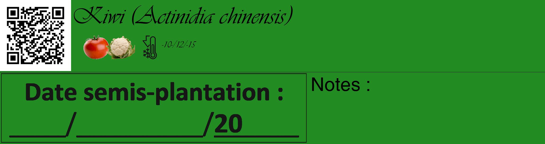 Étiquette de : Actinidia chinensis - format c - style noire10_basique_basiqueviv avec qrcode et comestibilité simplifiée