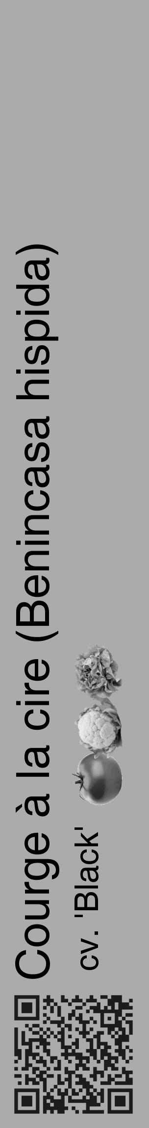 Étiquette de : Benincasa hispida cv. 'Black' - format c - style noire37_basique_basiquehel avec qrcode et comestibilité simplifiée - position verticale