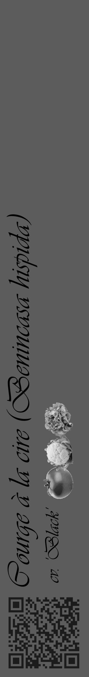 Étiquette de : Benincasa hispida cv. 'Black' - format c - style noire49_basique_basiqueviv avec qrcode et comestibilité simplifiée - position verticale