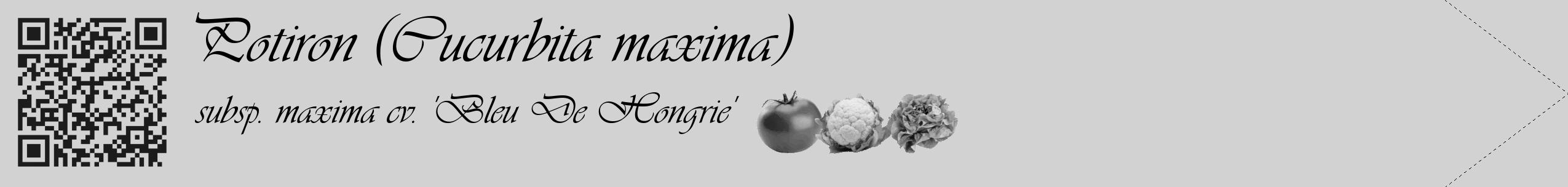 Étiquette de : Cucurbita maxima subsp. maxima cv. 'Bleu De Hongrie' - format c - style noire14simple_basique_basiqueviv avec qrcode et comestibilité simplifiée