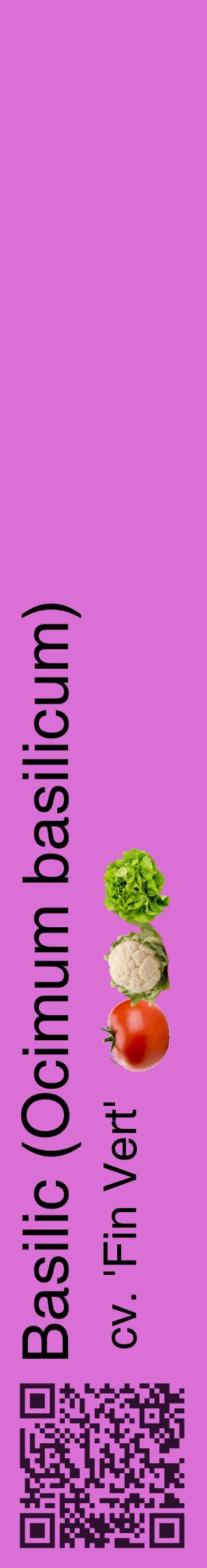 Étiquette de : Ocimum basilicum cv. 'Fin Vert' - format c - style noire52_basiquehel avec qrcode et comestibilité simplifiée