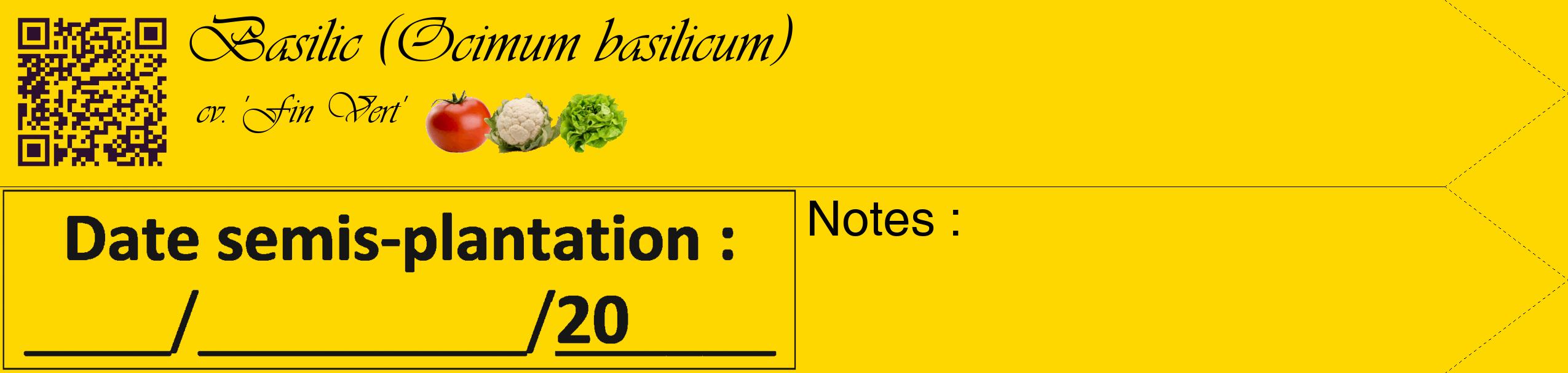 Étiquette de : Ocimum basilicum cv. 'Fin Vert' - format c - style noire21simple_basique_basiqueviv avec qrcode et comestibilité simplifiée