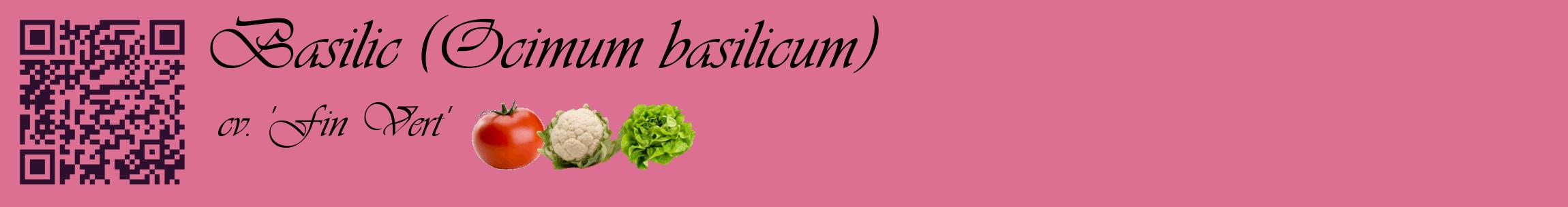 Étiquette de : Ocimum basilicum cv. 'Fin Vert' - format c - style noire44basique_basique_basiqueviv avec qrcode et comestibilité simplifiée