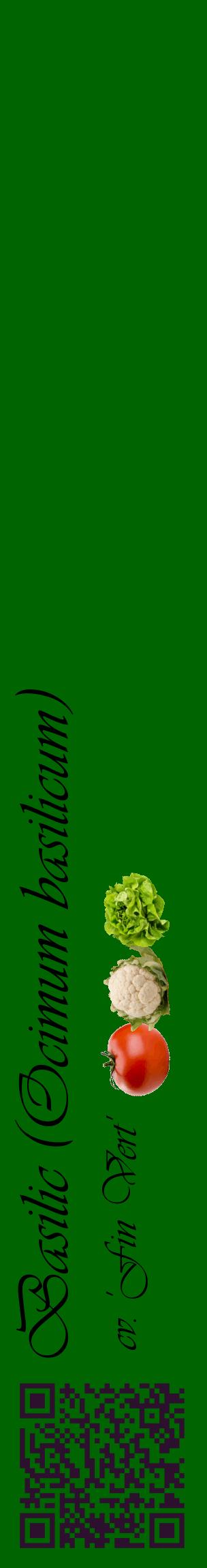 Étiquette de : Ocimum basilicum cv. 'Fin Vert' - format c - style noire8_basiqueviv avec qrcode et comestibilité simplifiée