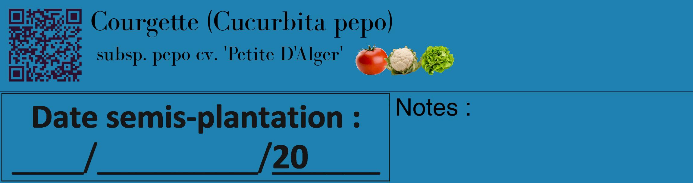 Étiquette de : Cucurbita pepo subsp. pepo cv. 'Petite D'Alger' - format c - style noire6_basique_basiquebod avec qrcode et comestibilité simplifiée