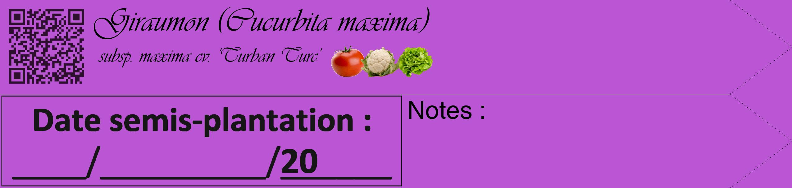 Étiquette de : Cucurbita maxima subsp. maxima cv. 'Turban Turc' - format c - style noire50_simple_simpleviv avec qrcode et comestibilité simplifiée