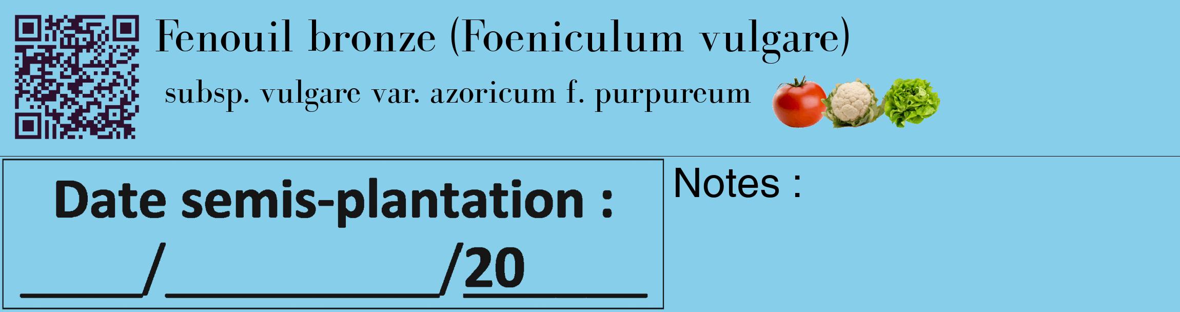 Étiquette de : Foeniculum vulgare subsp. vulgare var. azoricum f. purpureum - format c - style noire1_basique_basiquebod avec qrcode et comestibilité simplifiée