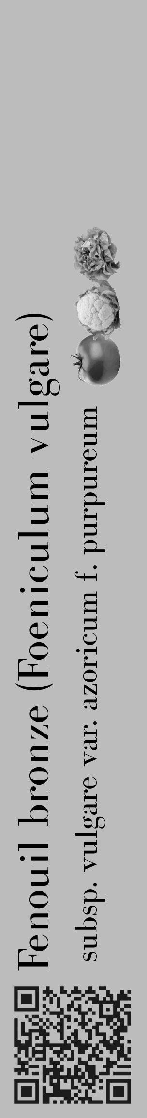 Étiquette de : Foeniculum vulgare subsp. vulgare var. azoricum f. purpureum - format c - style noire1_basique_basiquebod avec qrcode et comestibilité simplifiée - position verticale