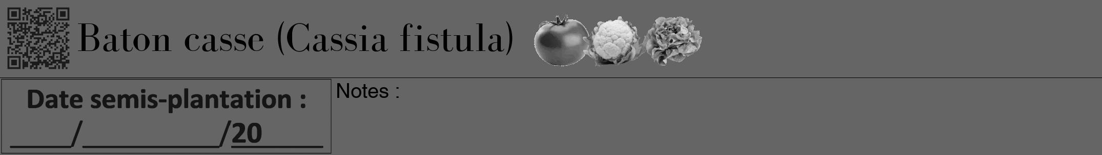 Étiquette de : Cassia fistula - format a - style noire32bod avec qrcode et comestibilité simplifiée