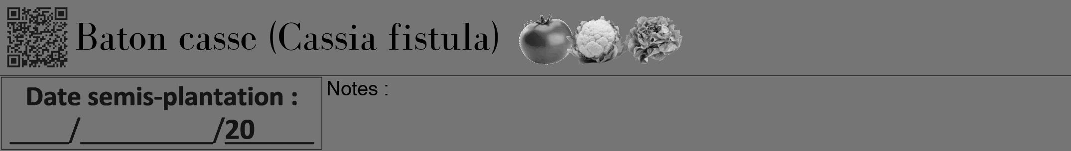 Étiquette de : Cassia fistula - format a - style noire5bod avec qrcode et comestibilité simplifiée