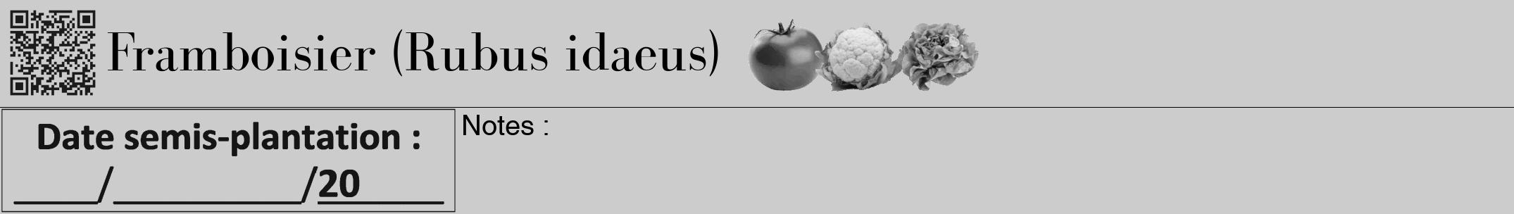 Étiquette de : Rubus idaeus - format a - style noire0bod avec qrcode et comestibilité simplifiée