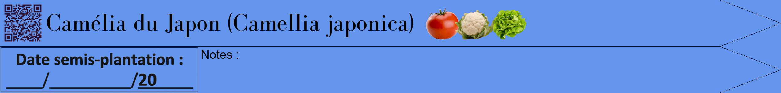 Étiquette de : Camellia japonica - format b - style noire4bod avec qrcode et comestibilité simplifiée