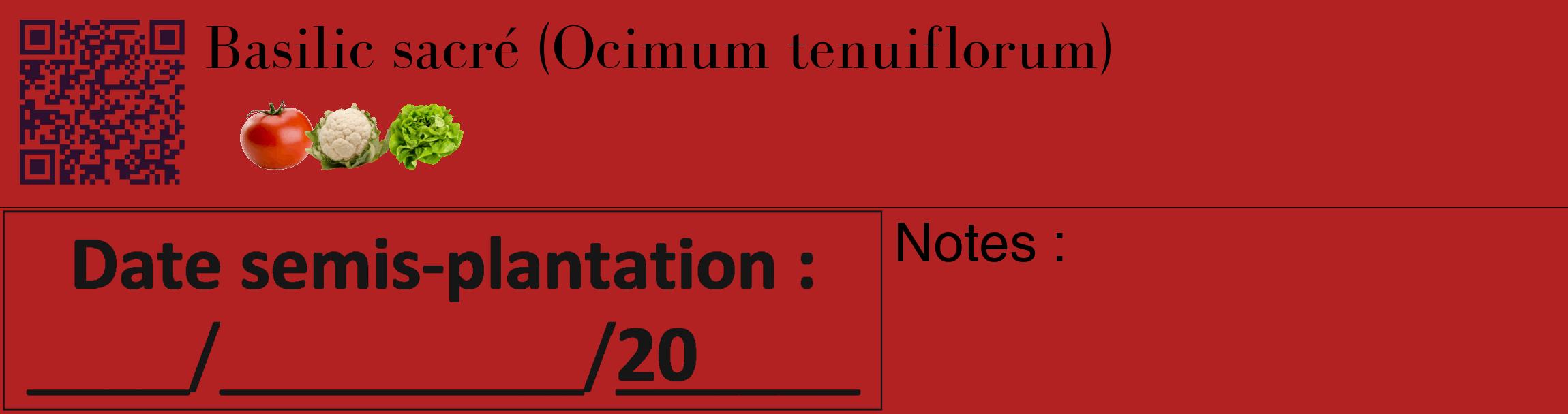 Étiquette de : Ocimum tenuiflorum - format c - style noire28_basique_basiquebod avec qrcode et comestibilité simplifiée