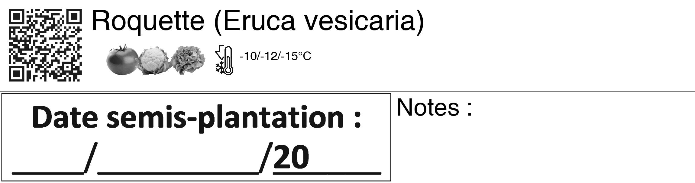 Étiquette de : Eruca vesicaria - format c - style noire60_basiquegrrvhel avec qrcode et comestibilité simplifiée