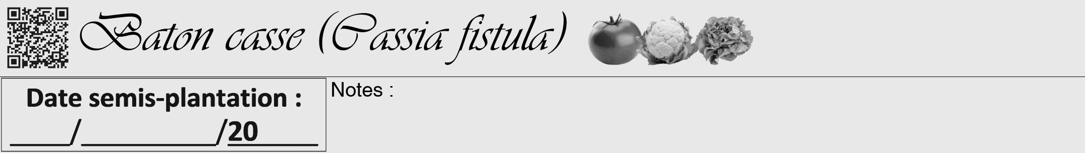 Étiquette de : Cassia fistula - format a - style noire55viv avec qrcode et comestibilité simplifiée