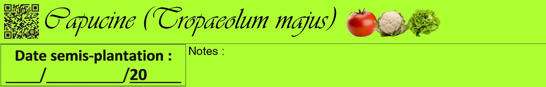 Étiquette de : Tropaeolum majus - format a - style noire17basiqueviv avec qrcode et comestibilité simplifiée