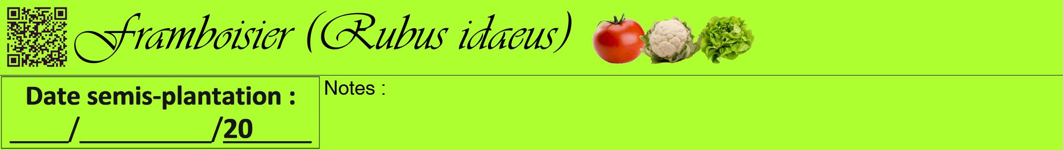 Étiquette de : Rubus idaeus - format a - style noire17viv avec qrcode et comestibilité simplifiée