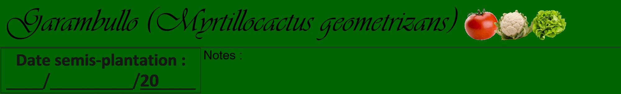 Étiquette de : Myrtillocactus geometrizans - format a - style noire8viv avec comestibilité simplifiée