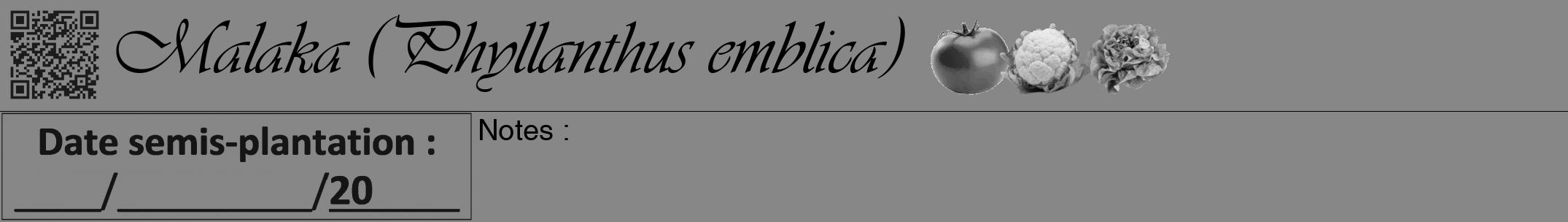 Étiquette de : Phyllanthus emblica - format a - style noire12simpleviv avec qrcode et comestibilité simplifiée