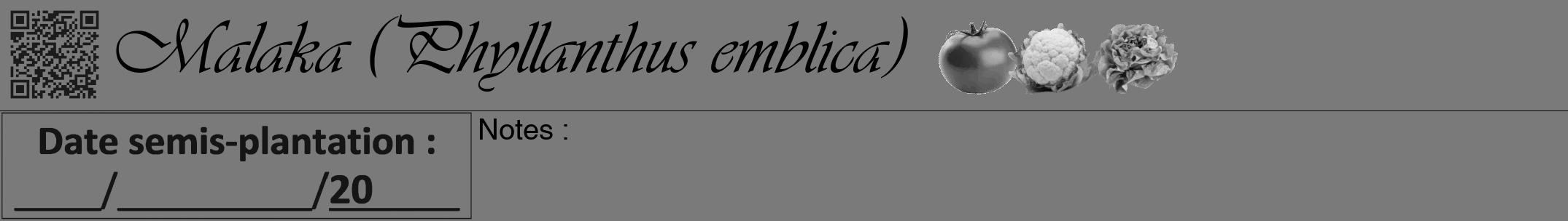 Étiquette de : Phyllanthus emblica - format a - style noire3viv avec qrcode et comestibilité simplifiée