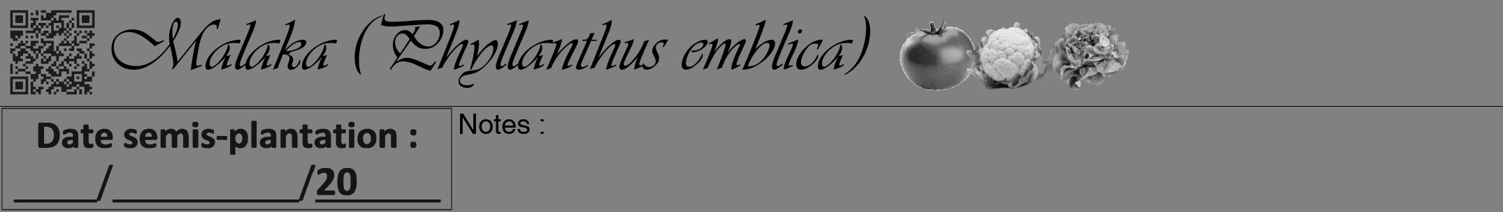 Étiquette de : Phyllanthus emblica - format a - style noire50viv avec qrcode et comestibilité simplifiée