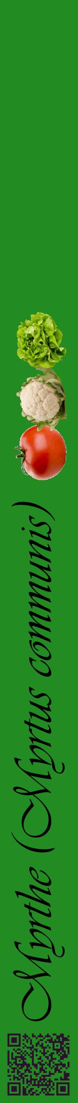 Étiquette de : Myrtus communis - format a - style noire10basiqueviv avec qrcode et comestibilité simplifiée - position verticale