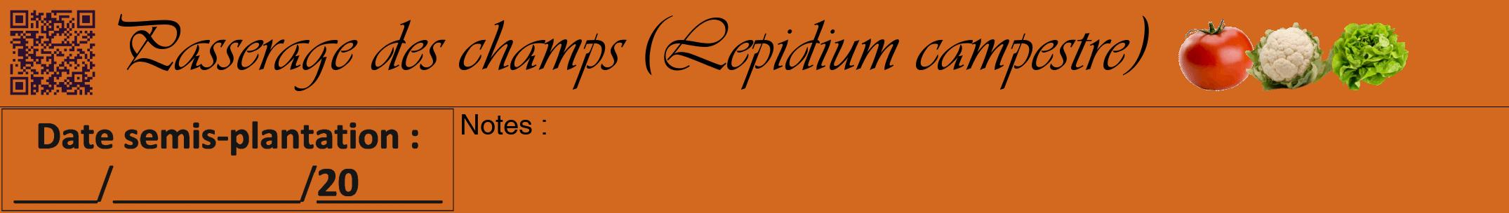 Étiquette de : Lepidium campestre - format a - style noire31viv avec qrcode et comestibilité simplifiée