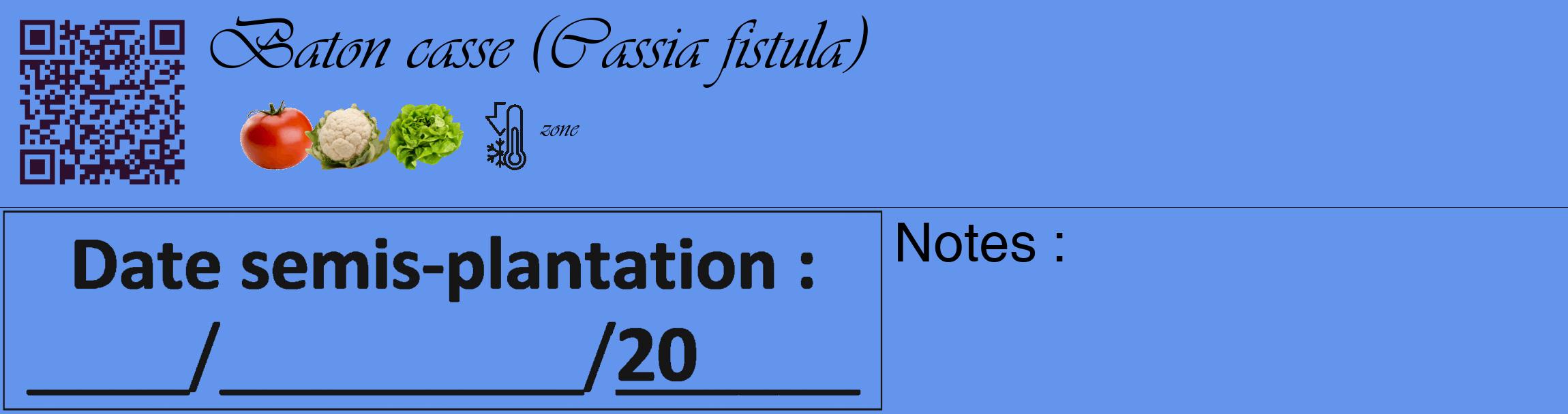 Étiquette de : Cassia fistula - format c - style noire4_basique_basiqueviv avec qrcode et comestibilité simplifiée