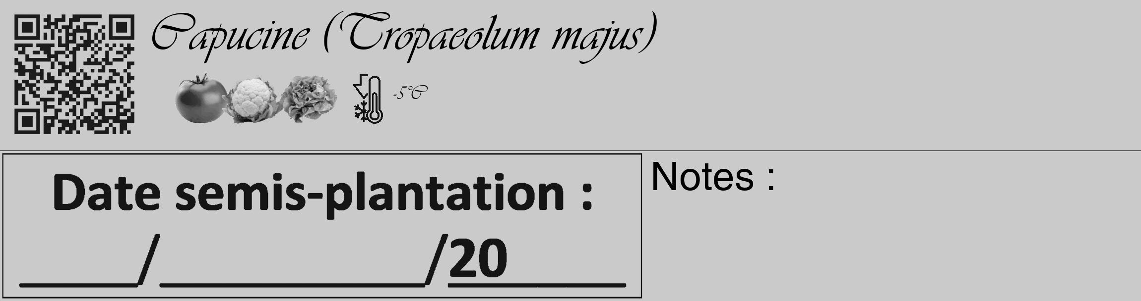 Étiquette de : Tropaeolum majus - format c - style noire21_basique_basiqueviv avec qrcode et comestibilité simplifiée