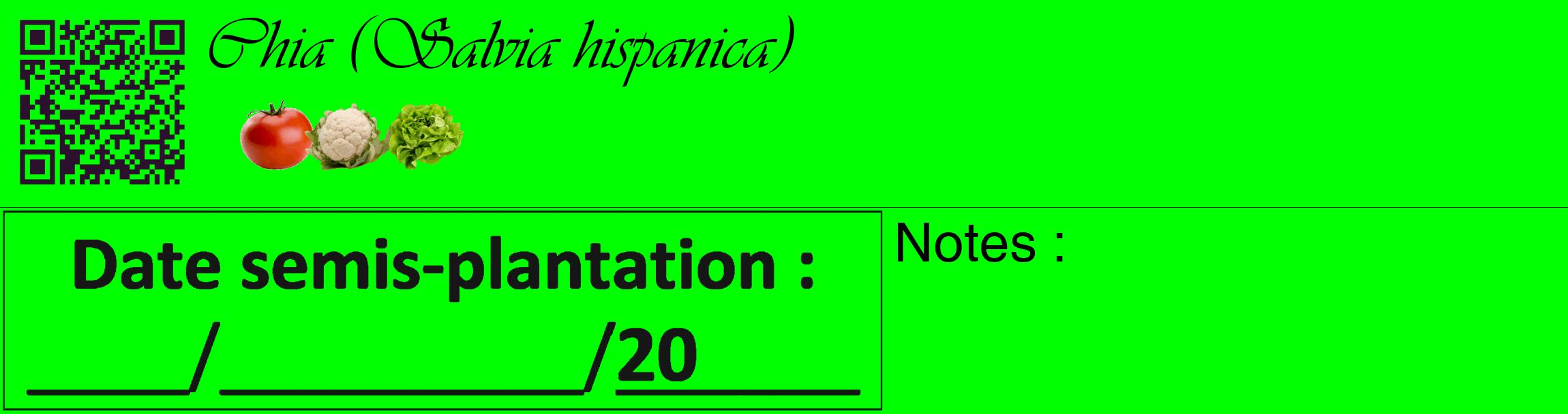 Étiquette de : Salvia hispanica - format c - style noire16_basique_basiqueviv avec qrcode et comestibilité simplifiée