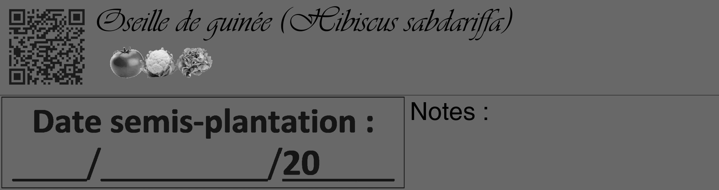 Étiquette de : Hibiscus sabdariffa - format c - style noire43_basique_basiqueviv avec qrcode et comestibilité simplifiée