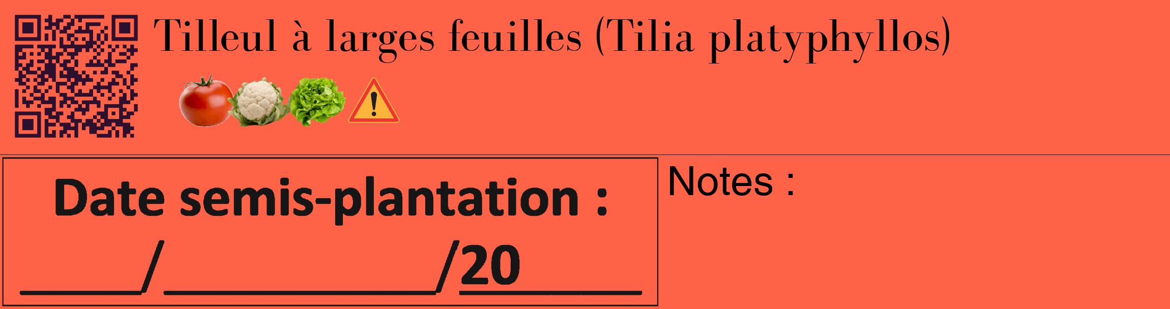 Étiquette de : Tilia platyphyllos - format c - style noire25_basique_basiquebod avec qrcode et comestibilité simplifiée